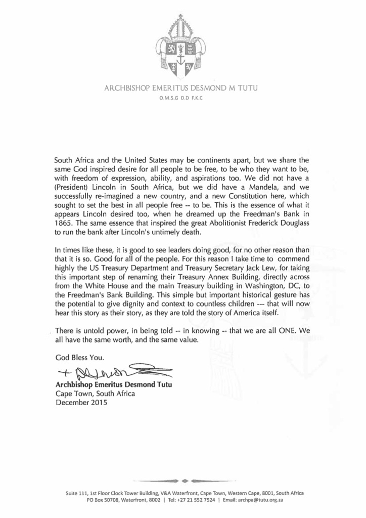 John Bryant signed statement by Tutu