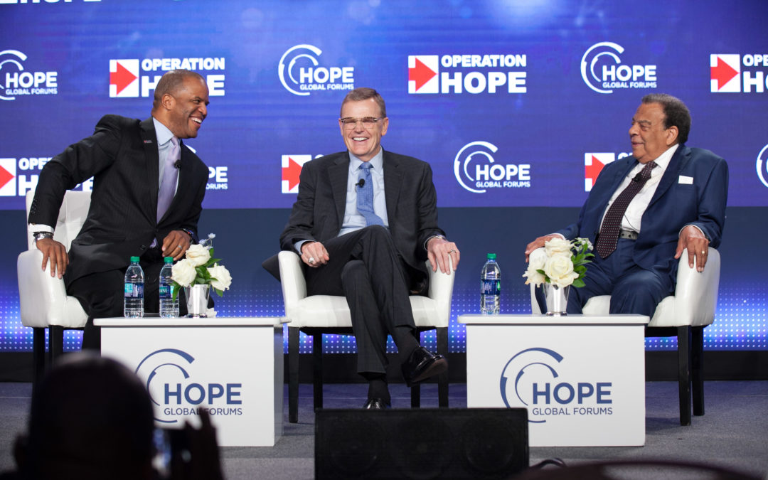 David Abney, Chairman & CEO of UPS talks about inclusion and giving back with John Hope Bryant and Ambassador Andrew Young at the HOPE Global Forum
