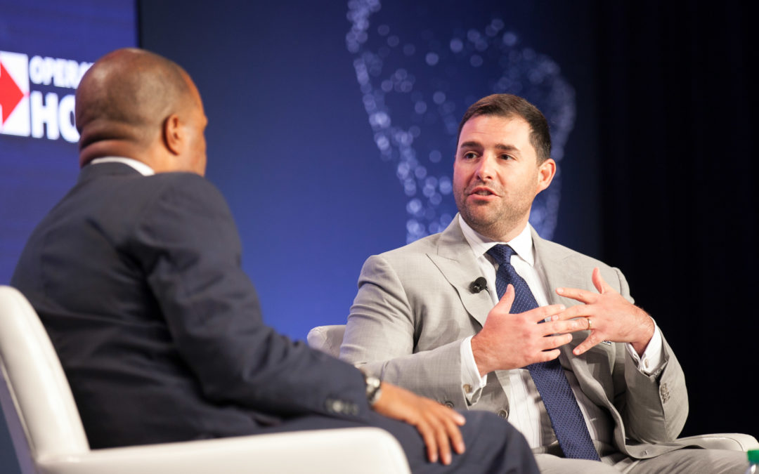 Jed York, Owner and CEO of the San Francisco 49ers and John Hope Bryant speak on a “wealth mindset” at #HGF19