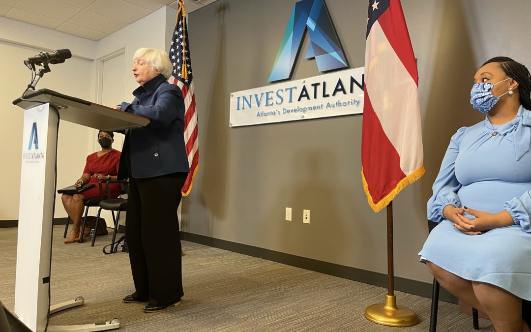 US Treasury Secretary Janet Yellen Makes First Trip in Role: to Atlanta, Georgia.