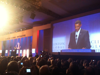 President Barack Obama speaks at CGI with former President Clinton